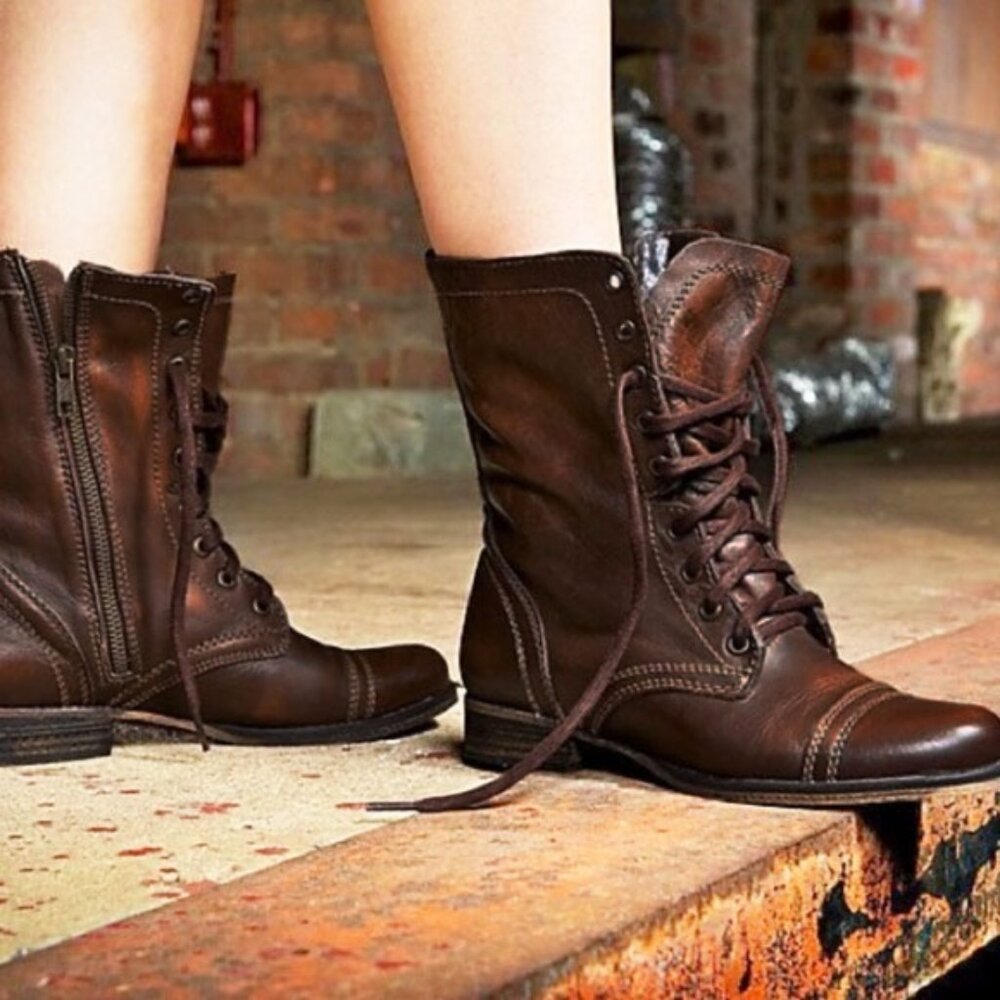 Steve Madden Brown Leather Troopa Combat Lace-Up Boots Size 7